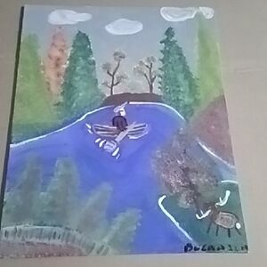 Colorful Landscape Painting with Blue River